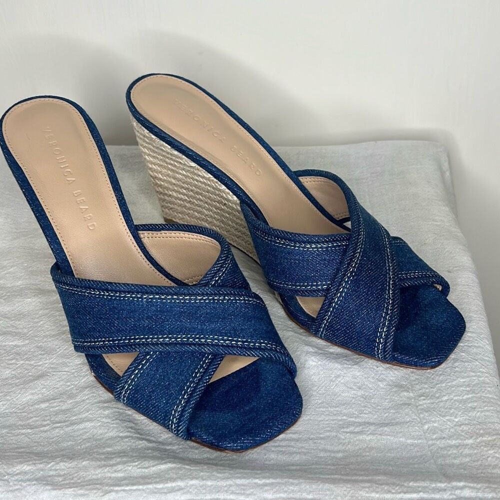 VERONICA BEARD EDNA ESPADRILLE WEDGE SANDALS Mountain Blue Size 8.5 - Picture 2 of 9